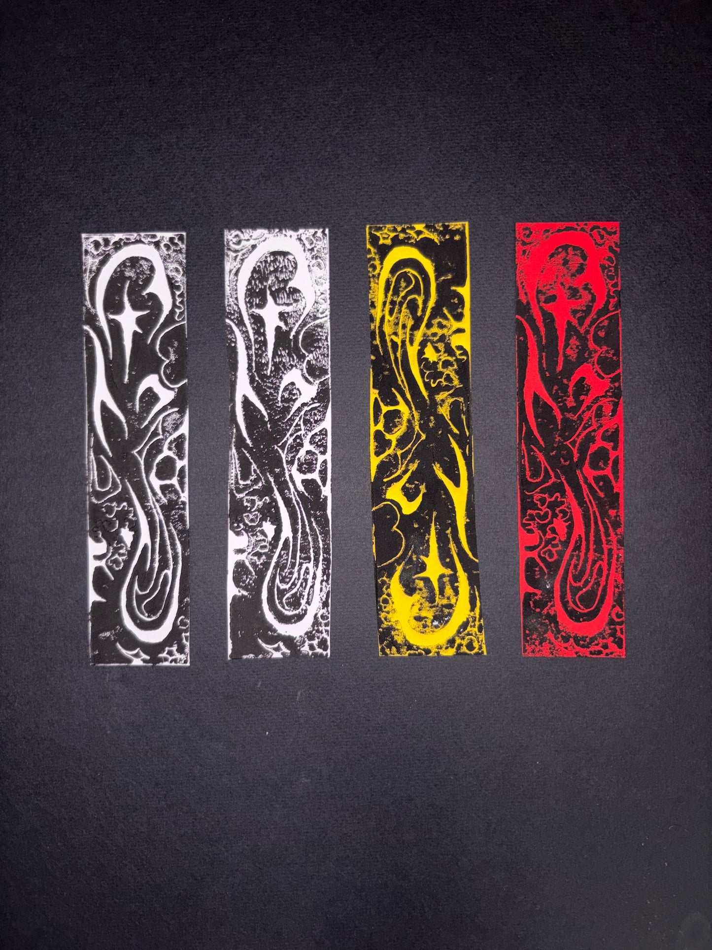 A lino-printed bookmark, 2026