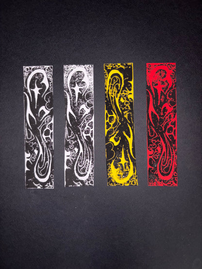 A lino-printed bookmark, 2026
