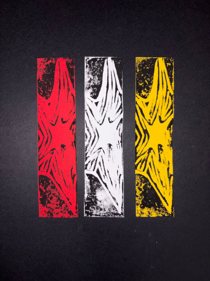 A lino-printed bookmark, 2026