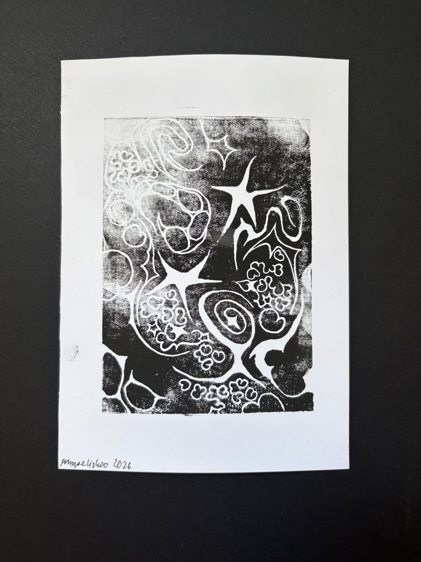 A lino-printed abstract, 2026
