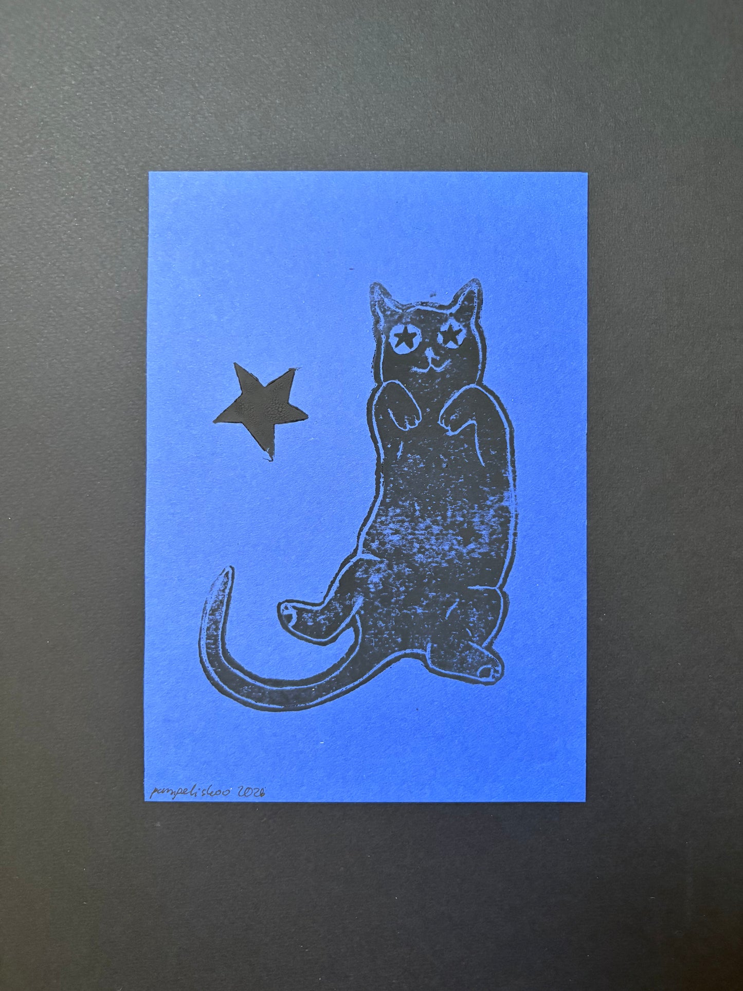 A lino-printed cat, 2026
