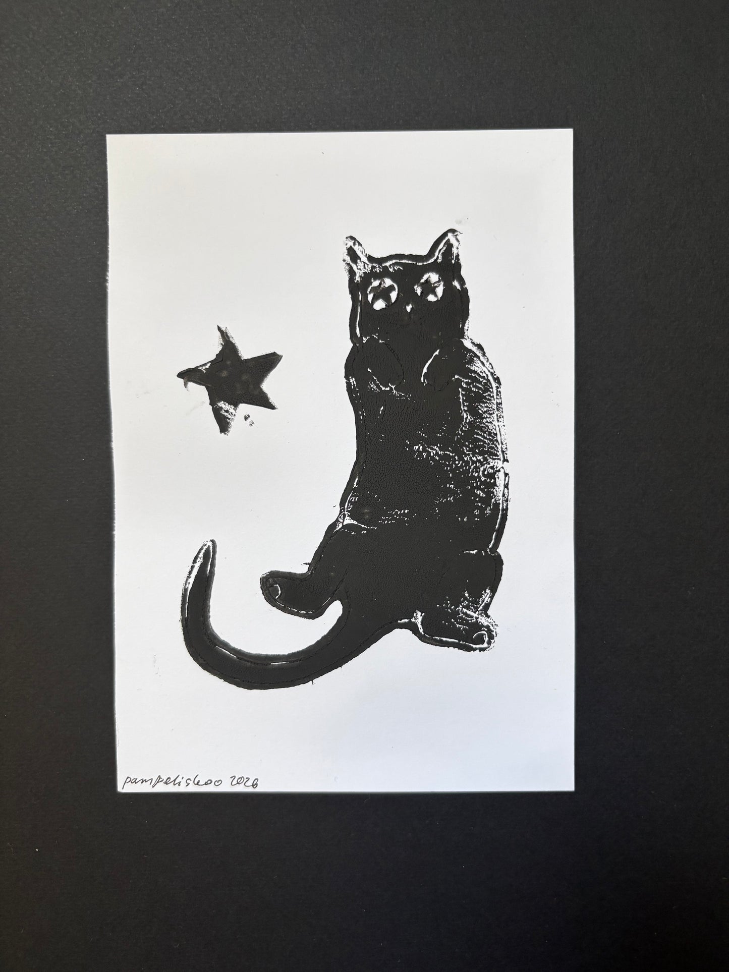 A lino-printed cat, 2026