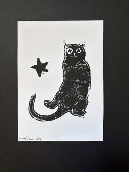 A lino-printed cat, 2026